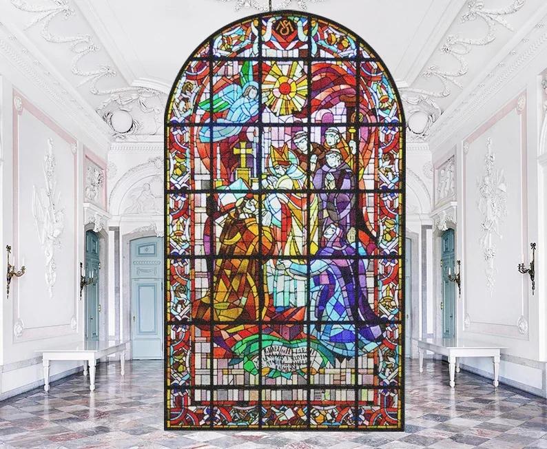 

Пленка для конфиденциальности окон в церковном стиле, витражные наклейки на окна, статические цепляющиеся декоративные матовые оконные пленки, индивидуальный размер 40x100m