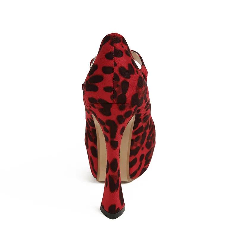 Fashion Street Style Platform Extreme High Heels Buckle Strap Women Pumps Sexy Design Leopard Print Banquet Shoes BIG Size 45