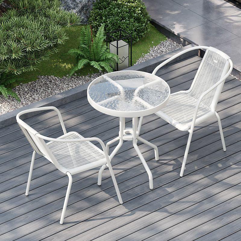 Outdoor Patio & Balcony Dining Chair Set - Wrought Iron & Rattan Backrest Chairs