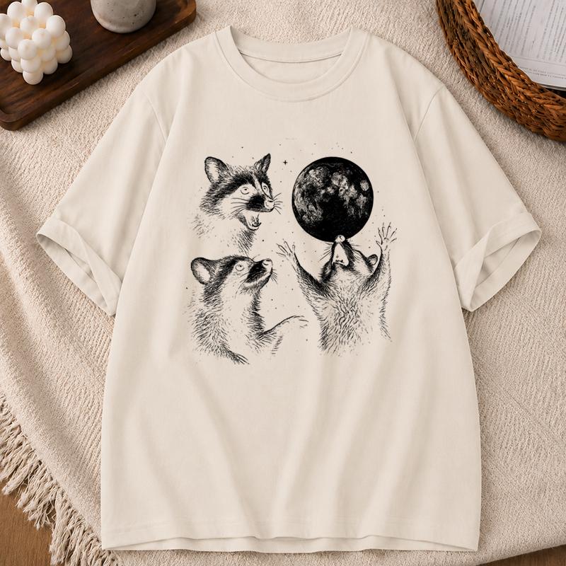 Halloween Raccoons Shirt for Unisex Unisex Raccoons Vintage Graphic TShirts Raccoon Moon Tee Funny Meme Streetwear Tops