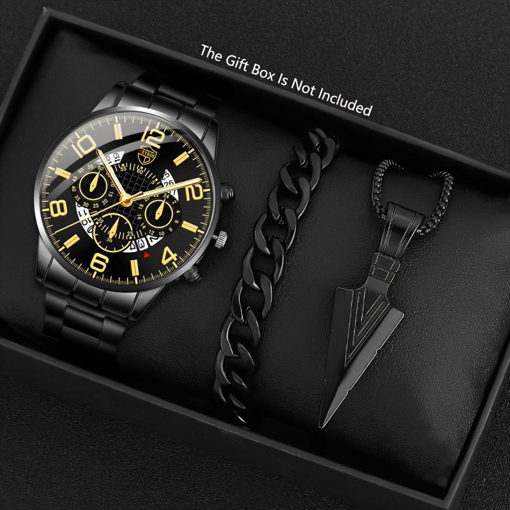 Watch 3-Piece Set Men S Watch Business Steel Belt Watch Quartz Watch Versatile Watch