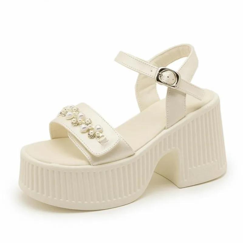 Fashion 10CM Microfiber Leather Breathable New Summer High Brand Heels Women Buckle Platform Wedge Sandals Shoes Peep Toe Flats Sneaker