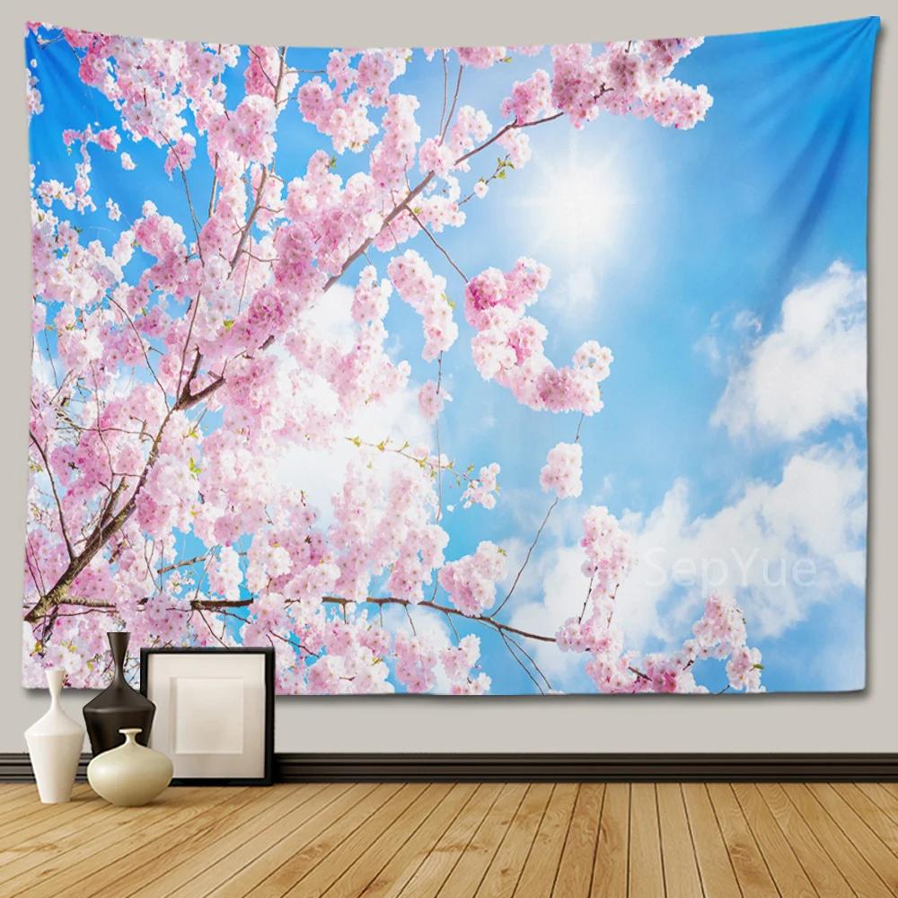 Cherry Blossom Decorative Wall Tapestry Home Decor Bedroom Landscape Large Fabric   Hanging Decoration  Murals