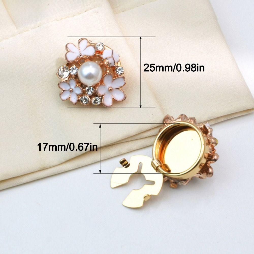 1PC Alloy Pearl Round Shirt Buckle Rhinestone Flower Cufflinksble  for Shirt Dress Decoration