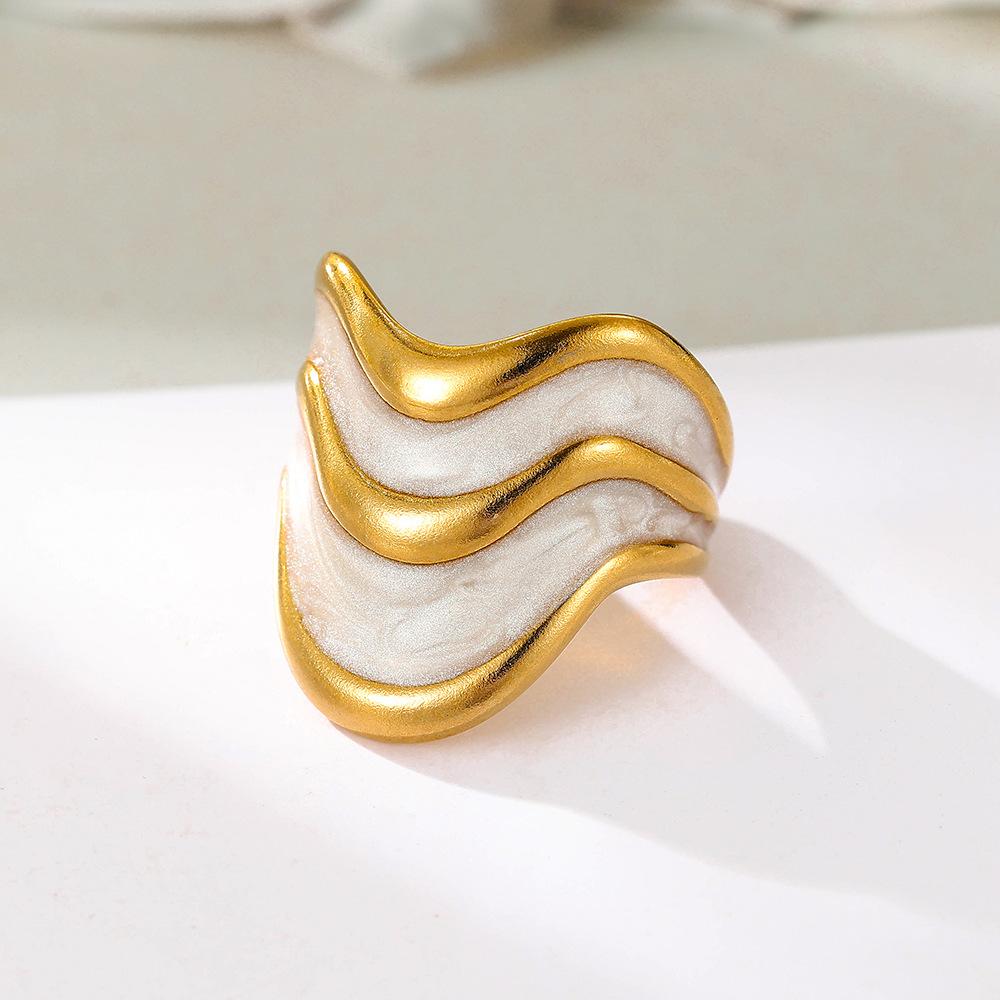 Fashion Stainless Steel White Drip Oil Opening Ring for Women Geometric Gold Color Adjustable Finger Ring Jewelry Accessories