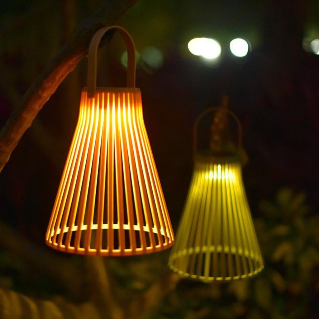 Solar Bamboo Pendant Lantern Outdoor Decorative Light for Garden Patio Balcony Creative Woven Rattan Lantern New Chinese Style Landscape Lighting