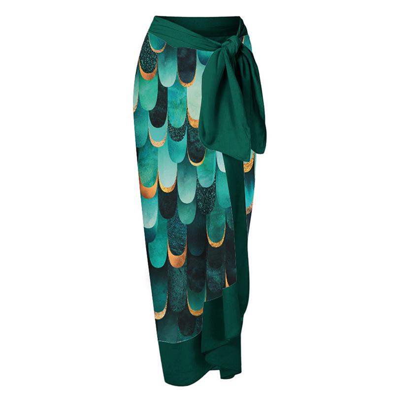 

Европейская и американская праздничная юбка миди: Женское пляжное платье высокого класса с принтом и завязками One Size разноцветный