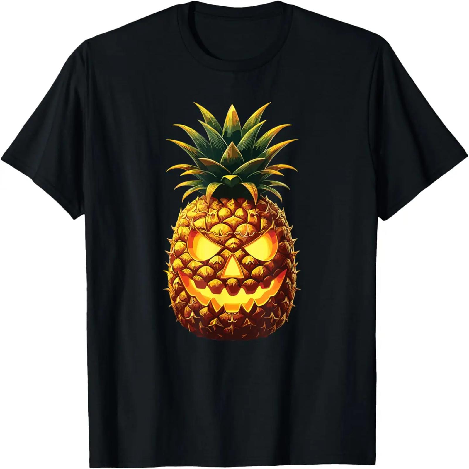 Spooky Summer Pineapple Jack-O-Lantern Happy Summerween T-Shirt S