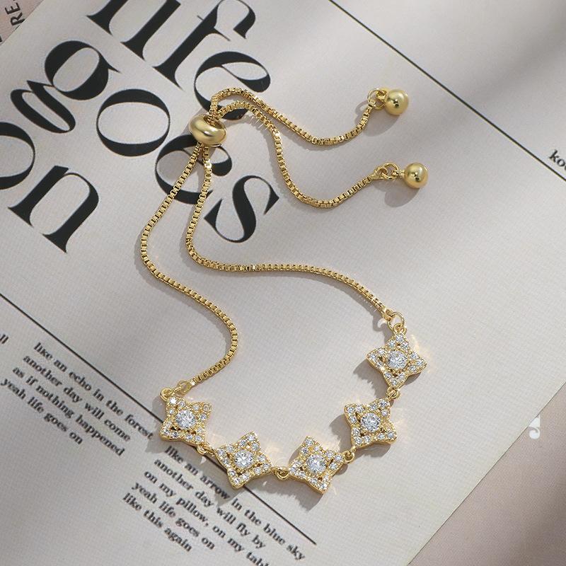 BLINGBY Bijuterii de lux ușoare și elegante din zircon pentru femei Brățară cu flori cu patru foi reglabile de gamă înaltă Bijuterii pentru fete cadou