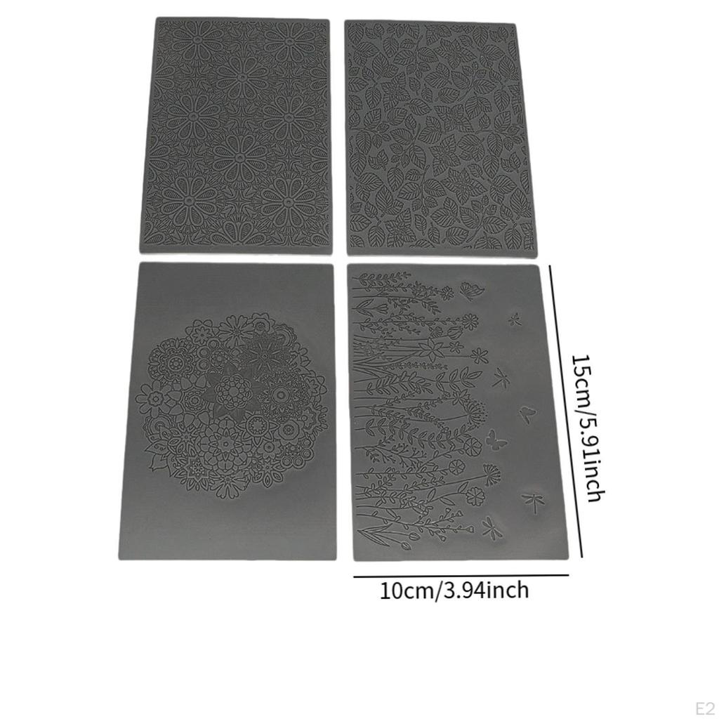 4Pcs Clay Texture Sheets Floral Stamps DIY Crafting Tools Fondant Decors Artwork Embossing