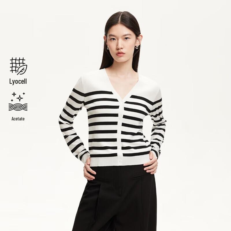 VEROMODA Lyocell Blend Striped V-Neck Cardigan