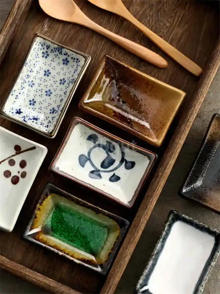 ceramic small square sauce dish Japanese style sushi dish flavoring sushi mustard plate soy sauce cherry blossom Pepper tray