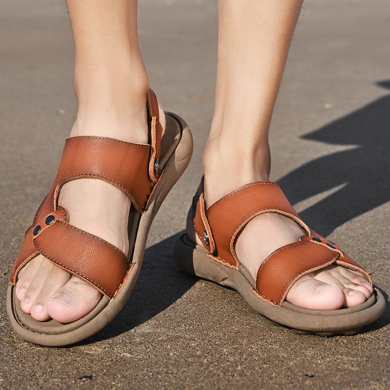 Men Casual Top Layer Cowhide Beach Shoes Summer Men's Sandals New Sandals Comfortable Soft Outdoor Leather Slippers Men Sandals