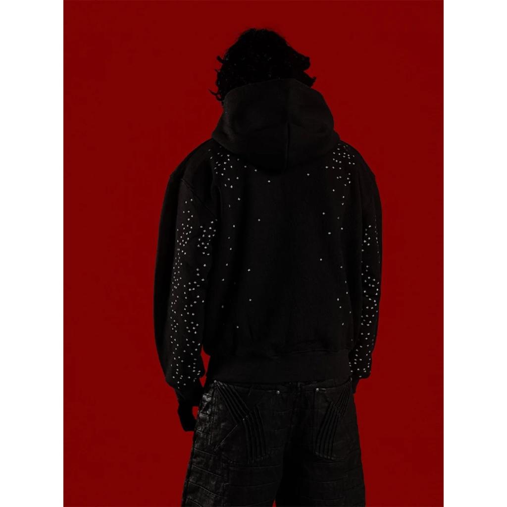 BeatStreet Chic Unisex Starry Sky Rhinestone Hoodie Women Modern Padded Shoulder Zipper Long Sleeve Jacket Street Casual Lady Sweatshirt