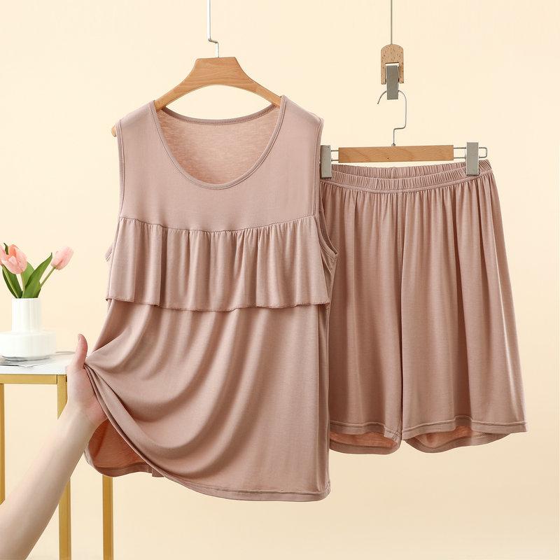 

Summer Women s Modal Pajamas sets Anti-Bulge Tank Top Shorts 2 Piece Outfits Lightweight Loungewear Suit Loose Casual Outdoor Sleepwear 2XL