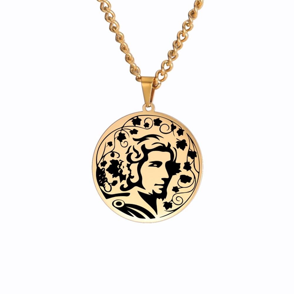 Dawapara God of Wine Dionysus Pendant Necklace Madness and Wild Frenzy Ancient Greek Mythology Stainless Steel Jewelry