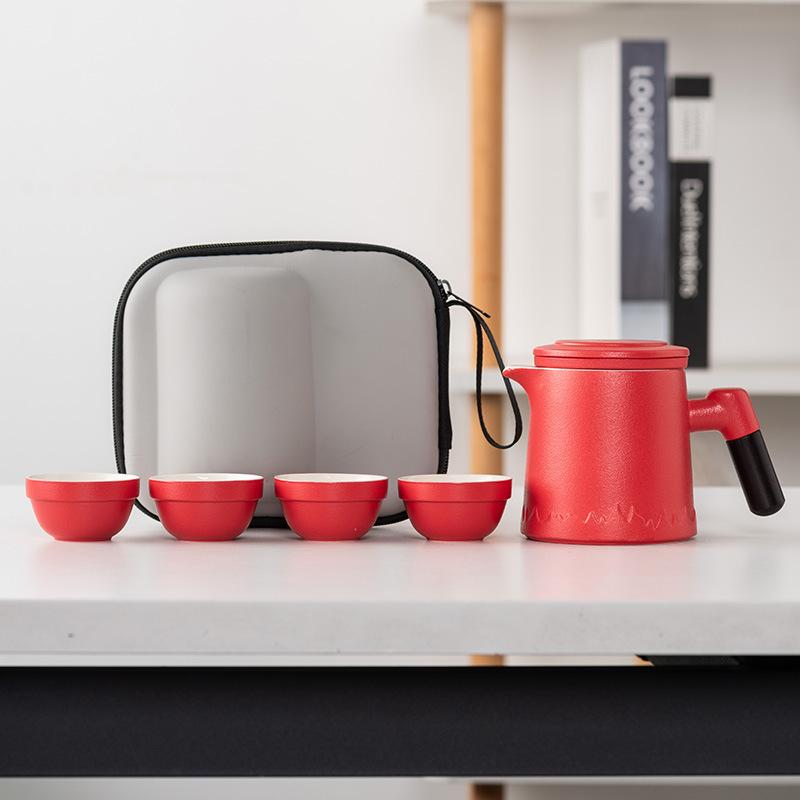 

Hand-painted portable outdoor travel tea set Kuaike cup, one pot of four cups, high-end business customer leadership gifts