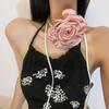 Exaggerated Flower Rope Necklace Eye catching Tie Up Floral Choker Chain Jewelry for Women Elegant Flower Necklace