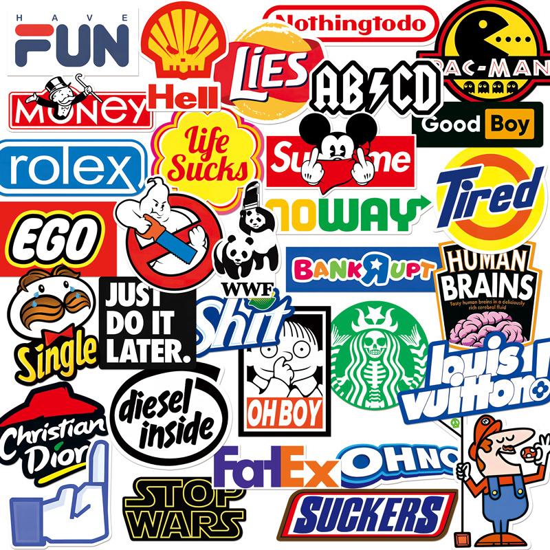 32 Stück Personalisierte Europäische Und Amerikanische Logos Trendige Marken Lustige Gepäckaufkleber Wasserdichte Handyhüllen Aufkleber