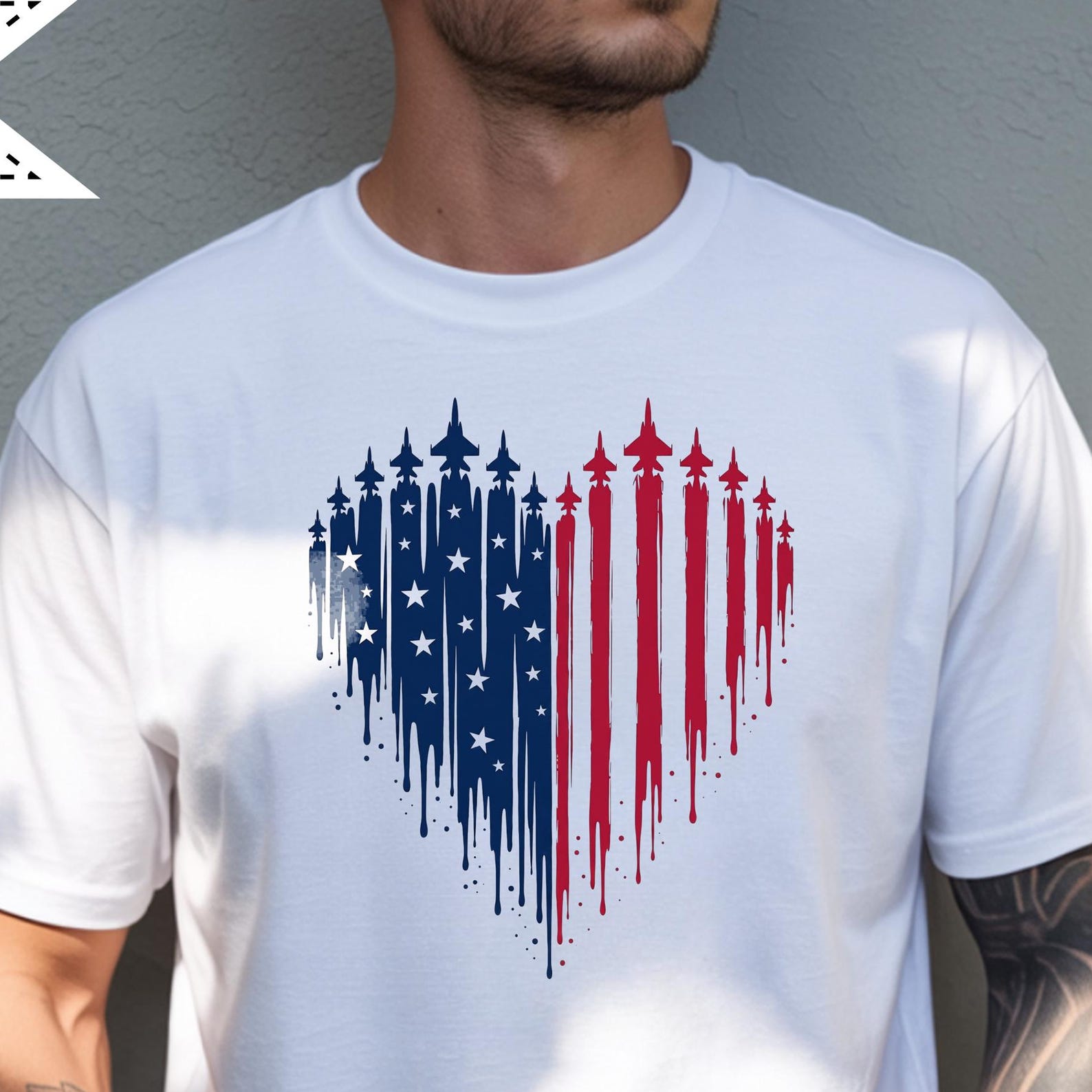 USA Fighter Jet Heart T-Shirt, Unisex Patriotic Graphic Tee, Comfort Colors® Summer Top S