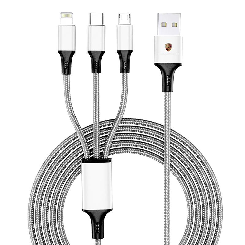 1Pcs Three-in-one Car Superstrong Fast Charging Data Cable For Porsche 911 Cayenne Panamera Macan Boxster Carrera-GT 928 944 918