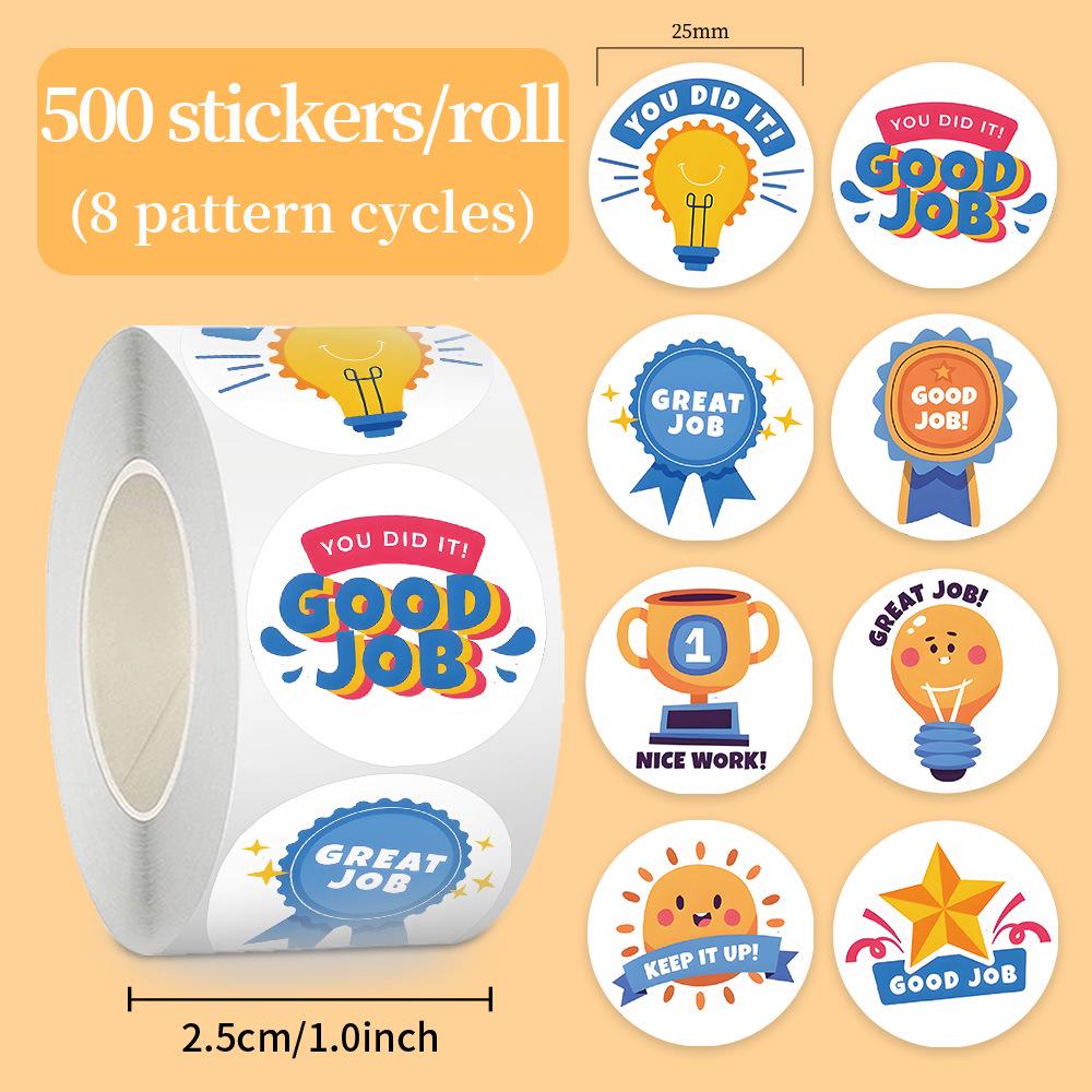 500-Piece Cross-Border English Reward Stickers: DIY Children’s Encouragement Die-Cut Roll