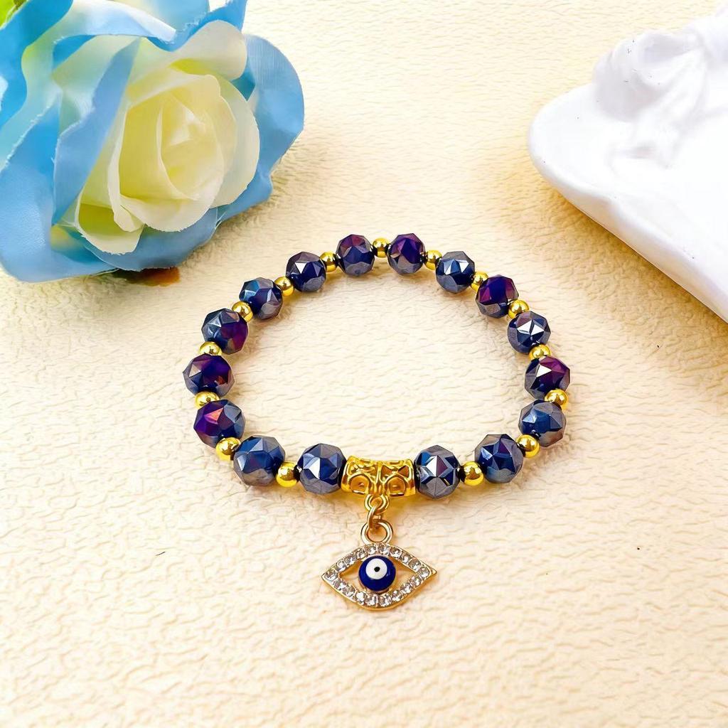 Retro Luxury Beaded Evil Eye Bracelet - European and American Style Glass Crystal Jewelry