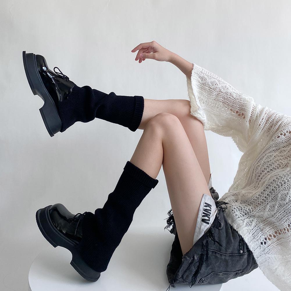Wool Cashmere Women Leg Warmers Autumn Winter Warm Knitted Foot Cover Knee Socks Lolita Girls Solid Color Leg Warmer Stockings