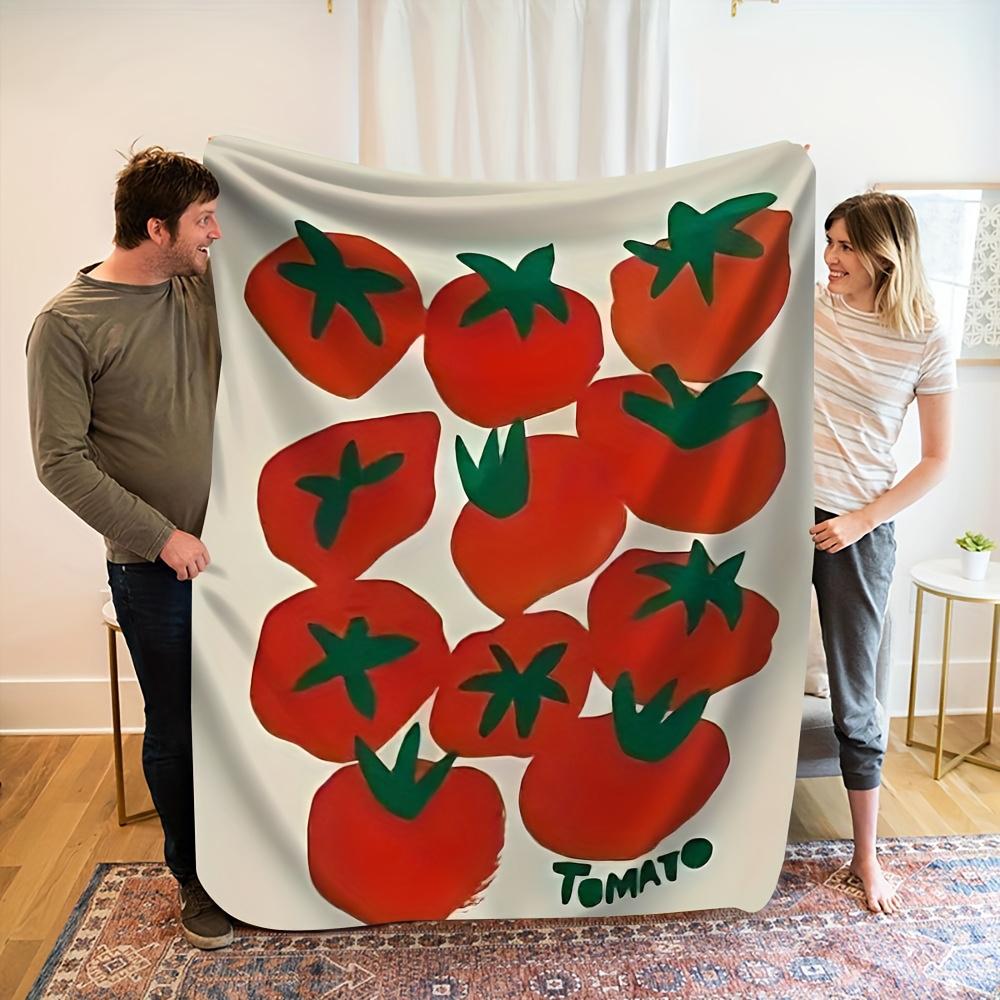 1pc Sofa Throw Blanket  Funny Tomato Design, Soft Beige Background with Red Tomatoes for Living Room Kitchen Dorm