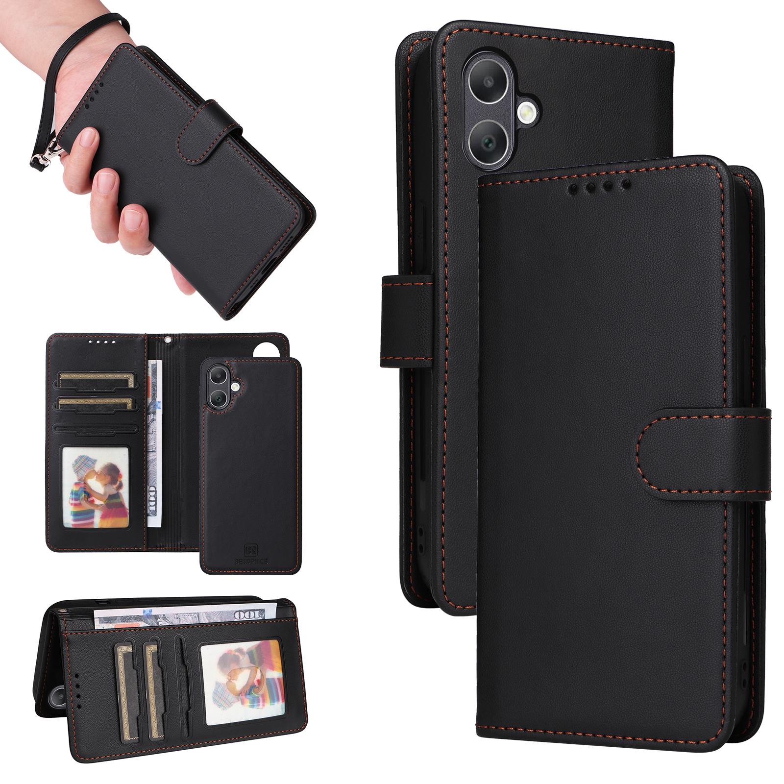 

For Samsung Galaxy A06 4G Magnetic Case BETOPNICE Detachable PU Leather Phone Cover with Strap Black