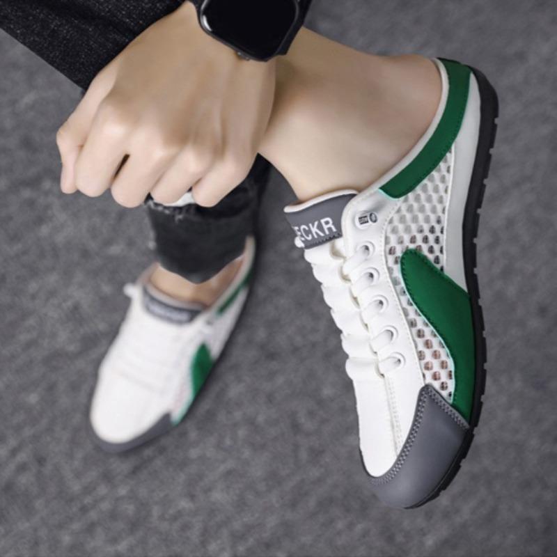 Fashion Men's Slippers Summer Mesh Breathable Casual Shoes Soft Sole Support Half Slippers for Men Baotou Half Slippers Sneakers