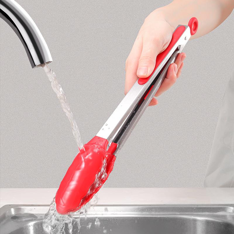 

7 9 12 Силиконовые Нержавеющая сталь Хлеб Говядина Термостойкий Зажим Овощи Барбекю BBQ Щипцы Кухонные инструменты Гаджеты 9 inches красный