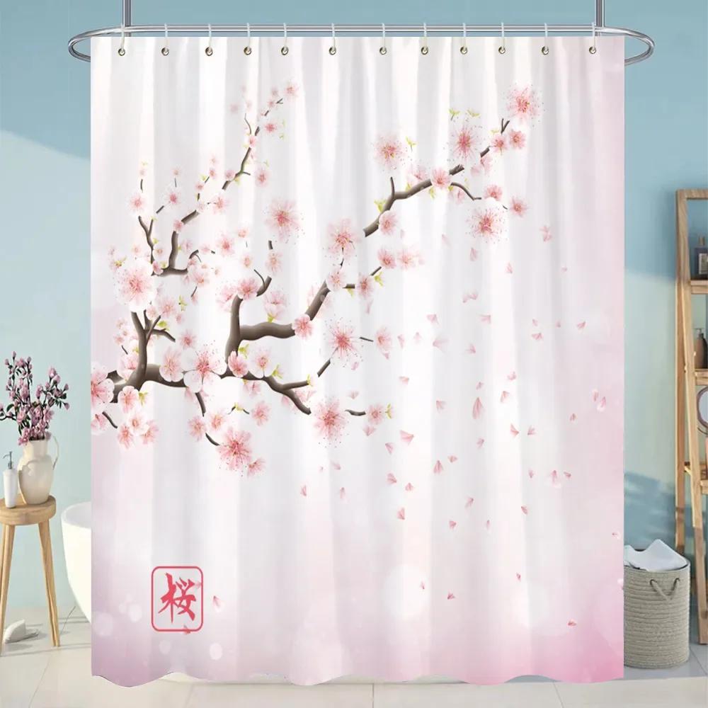 Beautiful Plant Flower Shower Curtain Eucalyptus Leaf Cherry Blossom Scenery Cat Butterfly Polyester Bath Curtain Bathroom Decor