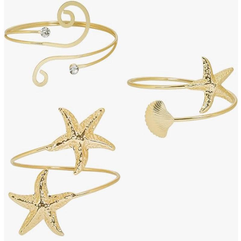 Geometric Metal Arm Bangle Set: Adjustable, Hollow, Exaggerated Design for Women