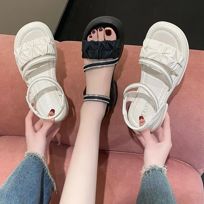 2024 Лето Новые Круглые Носки Открытый Носок Однотонные Водные Алмазные Пряжки Толстая — фото 4