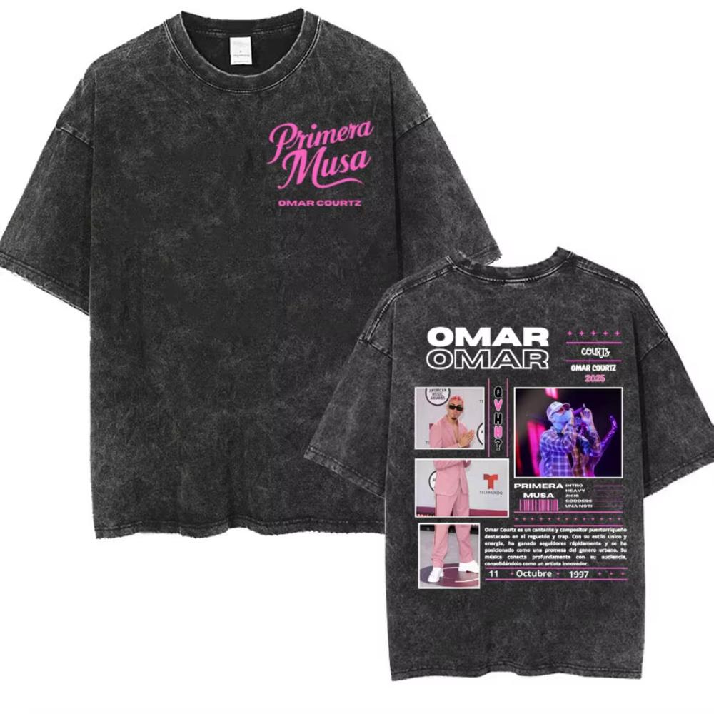 Rapper Omar Courtz Primera Musa World Tour T Shirts Men Women Fashion Gothic Hip Hop T-shirt Vintage Washed Short Sleeve T-shirt