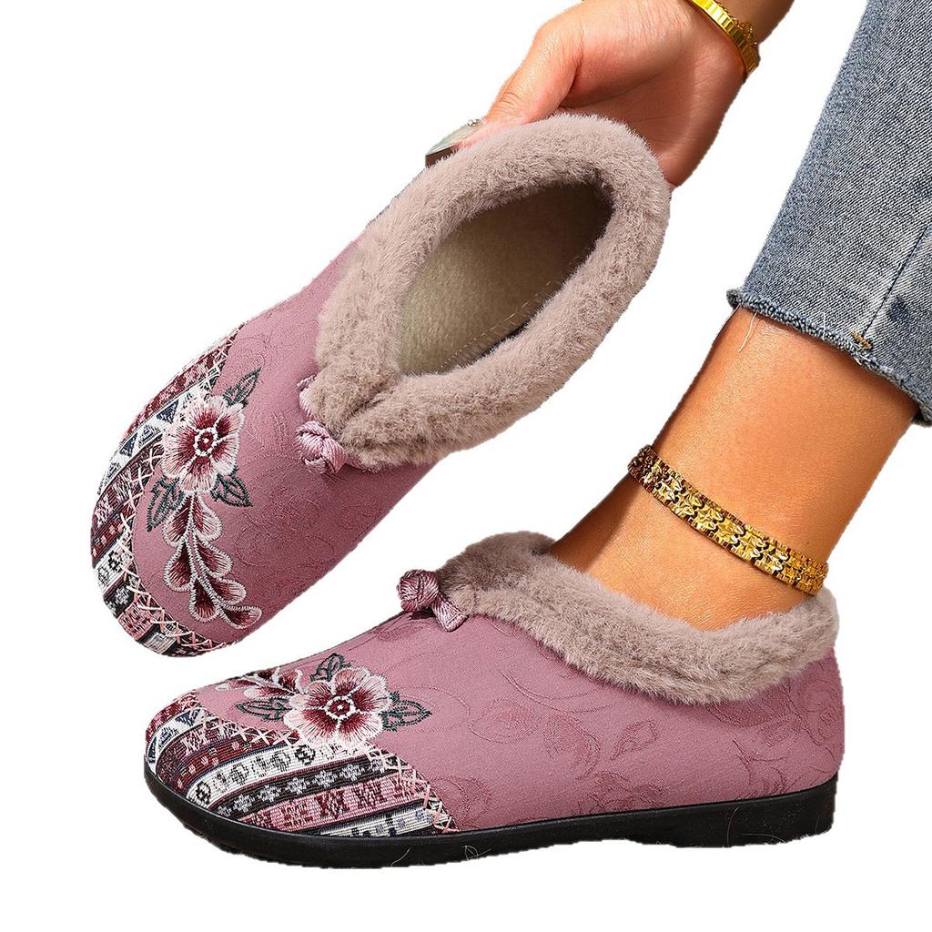 Cotton Shoes for Women Are Cold-resistant and Warm In Winter, Light and One-pedal for Women, Cotton Shoes, Embroidered Shoes, Soft-soled Mother, Cotto