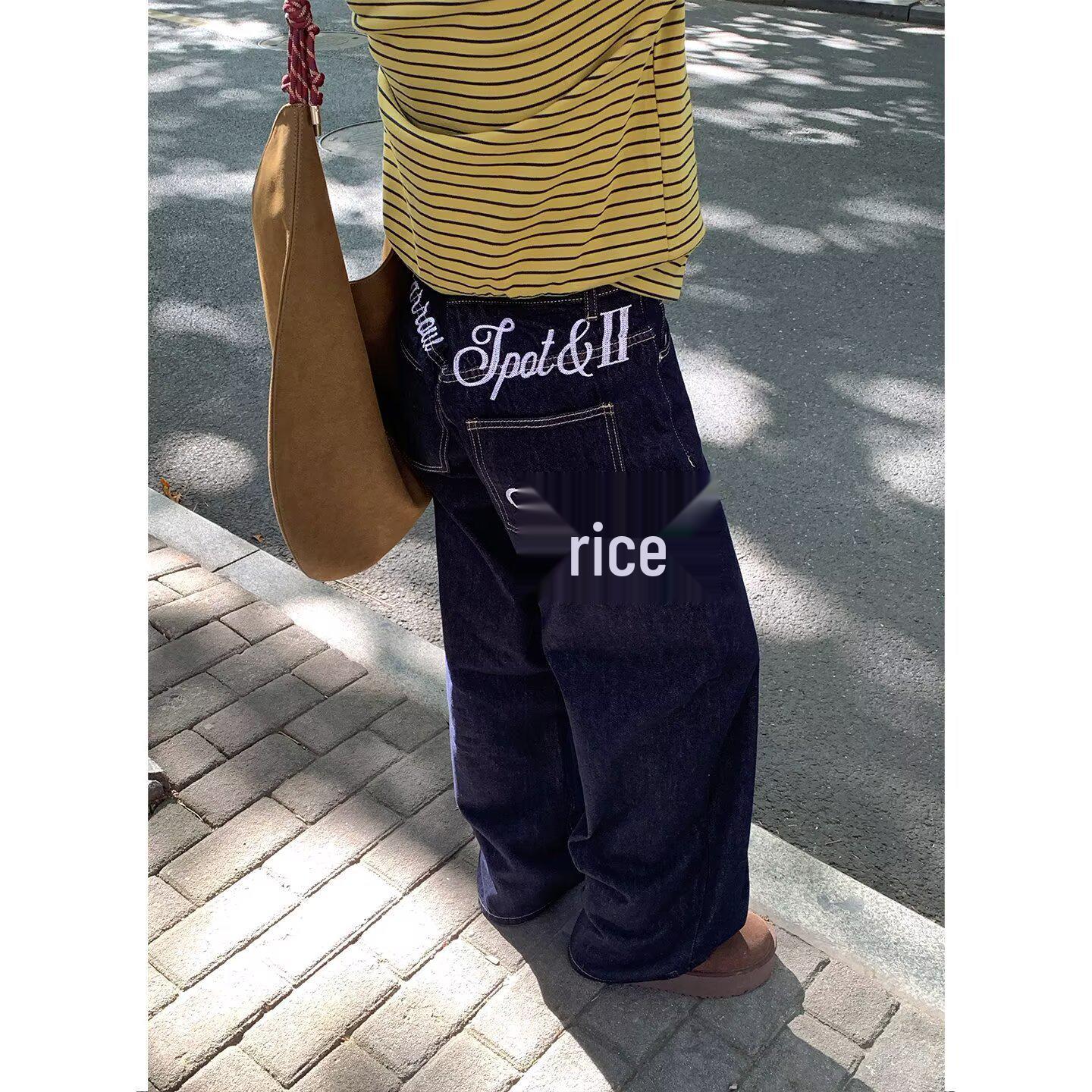 

Unisex Retro Embroidered Wide-Leg Jeans – Trendy Autumn/Winter Style XL темно-синий