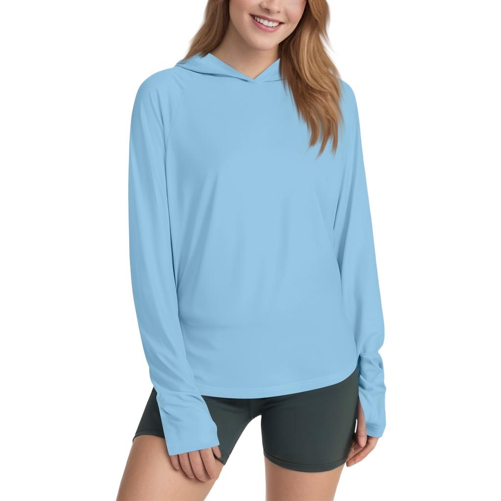 Women's Sunblock Ice Silk Shirt Upf 50+ Long Sleeve Hoodie T-Shirt Hiking Quick Drying Lightweight Top