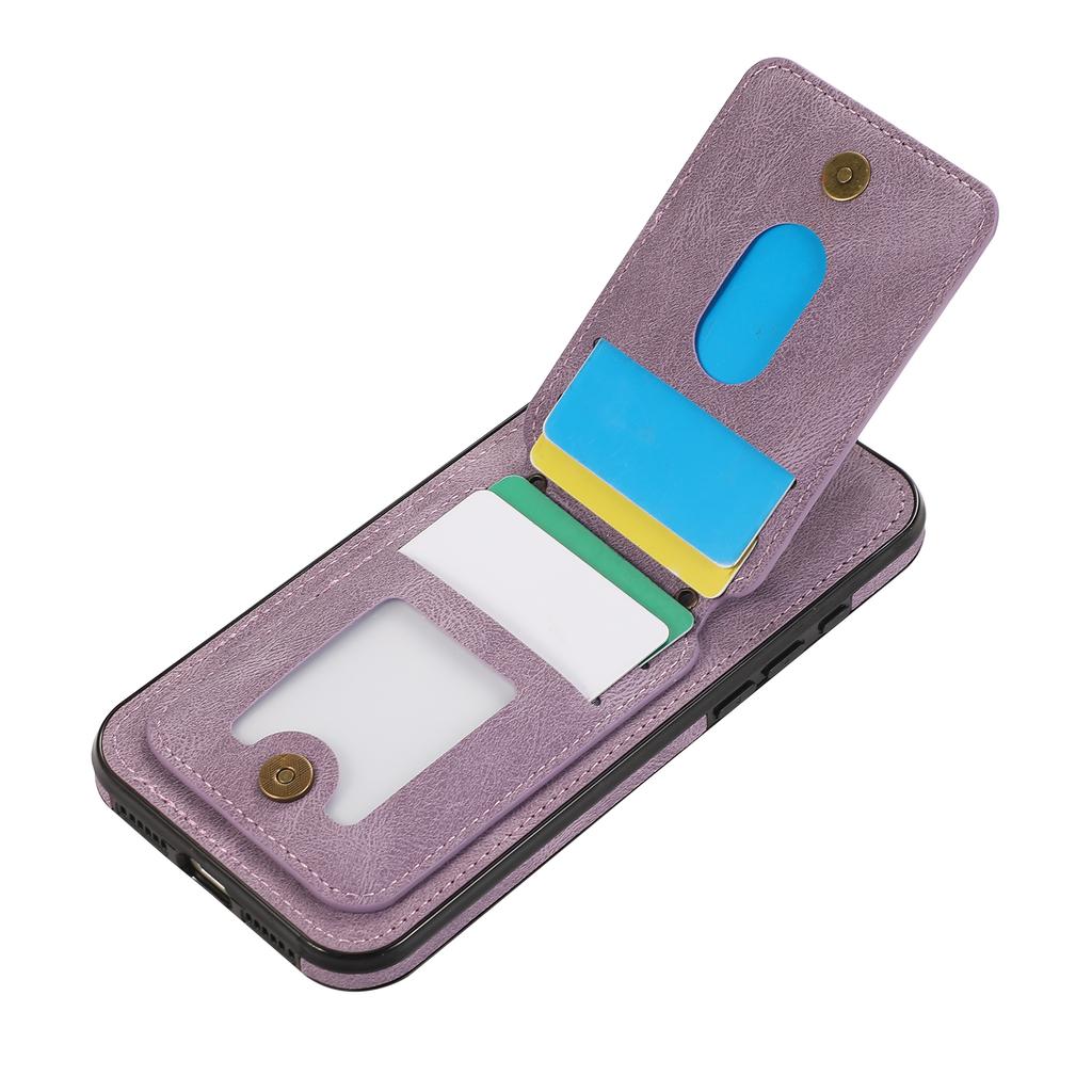For iPhone 16 Case Card Holder Kickstand Leather+TPU Phone Cover with Shoulder Strap