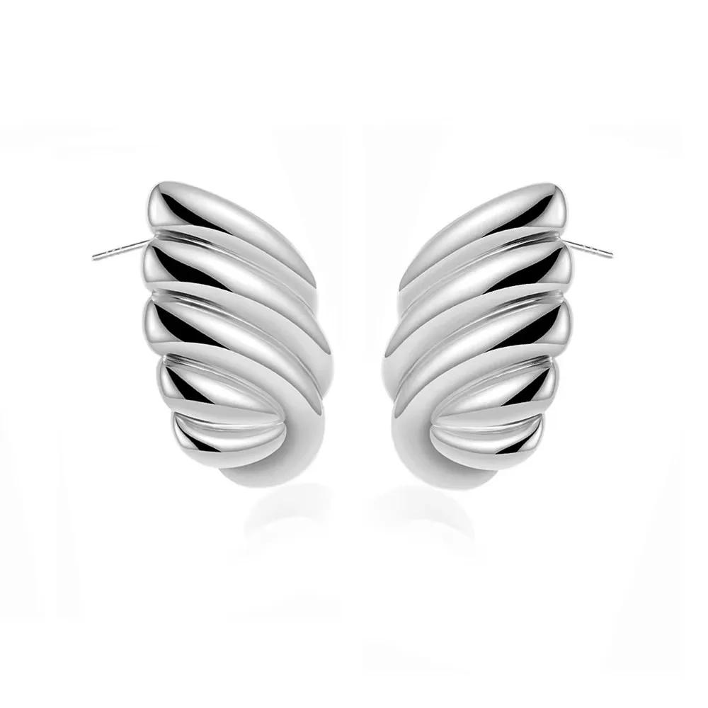 Vintage Stainless Steel Trapezoid Square Wing Geometric Stud Earrings for Women Gold Plated Striped Pleated Texture Jewelry