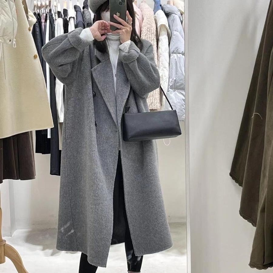 

Пальто двостороннє вовняне жіноче в корейському стилі - Великий розмір, Приталене, Довге M сірий колір