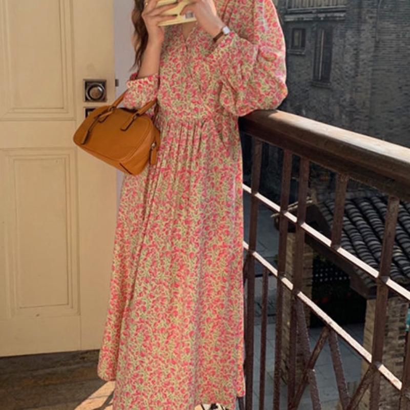 Spring Dress Early Spring Style Korean-French V-Neck Floral Dress Spring High-End Designed Niche Dress