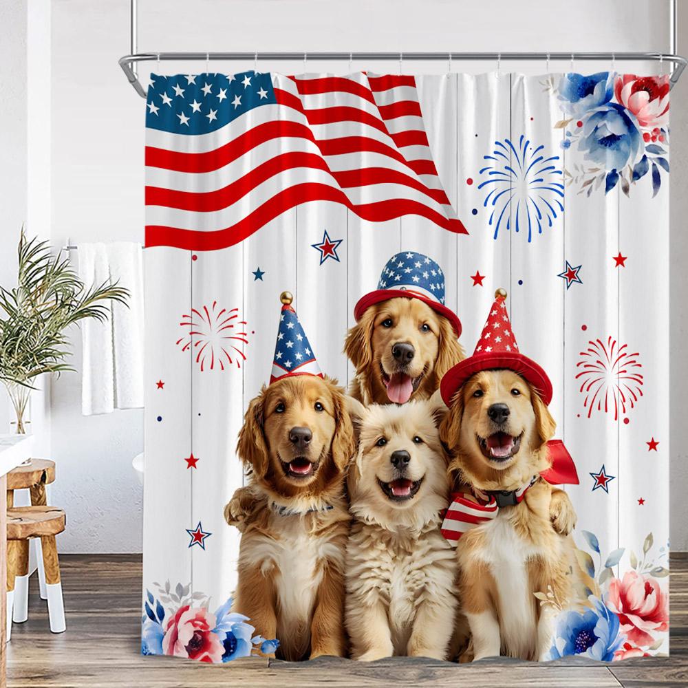 Funny Animals Shower Curtain Cat Riding Shark Corgi Dog Cartoon Children Bathroom Curtain Kids Polyester Bath Decor with Hooks