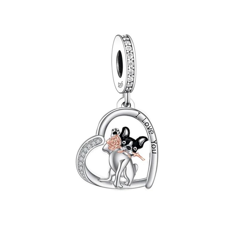 

FC Jewelry Fit Original Charm Bracelet 925 Silver French Bulldog Sleep on Bone Moon Pendant Bead For Making Memorial Berloque