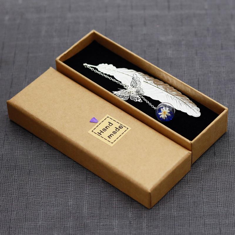 Classical Chinese Style Cicada Wing Metal Feather Bookmark with Leaf, Butterfly, and Dried Flower Accents