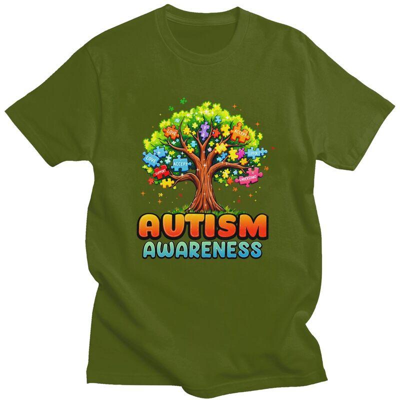Autism Awareness Tree Teacher T Shirt for Men 100 Cotton Tshirts Casual Streetwaer Short Sleeve Tee Shirt Slim Fit Clothing