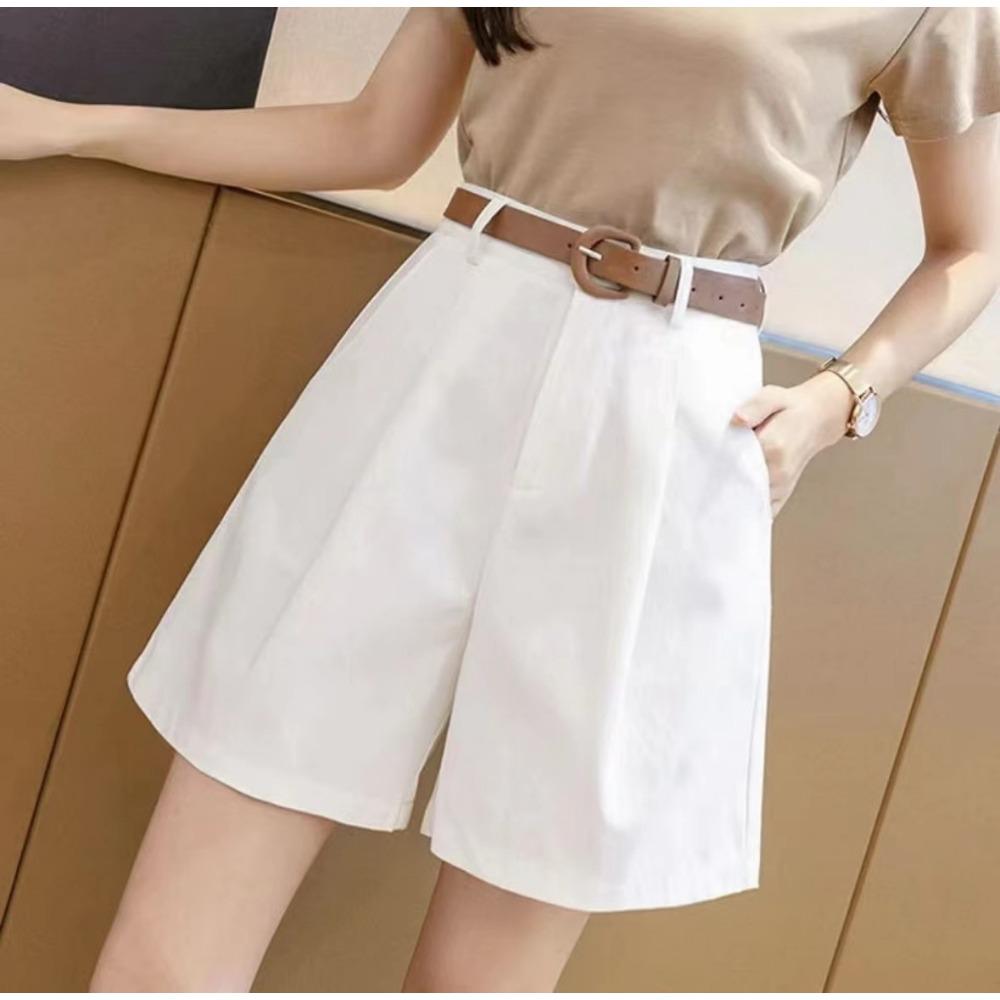 Women's Summer New Loose Quarter Length Pants Solid Color Versatile High Waist Slimming Shorts
