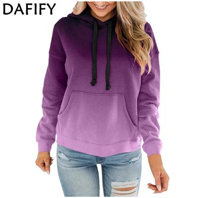 Women's Fashion Casual Solid Color Print Fall Winter Long Sleeve Hooded Sweaters