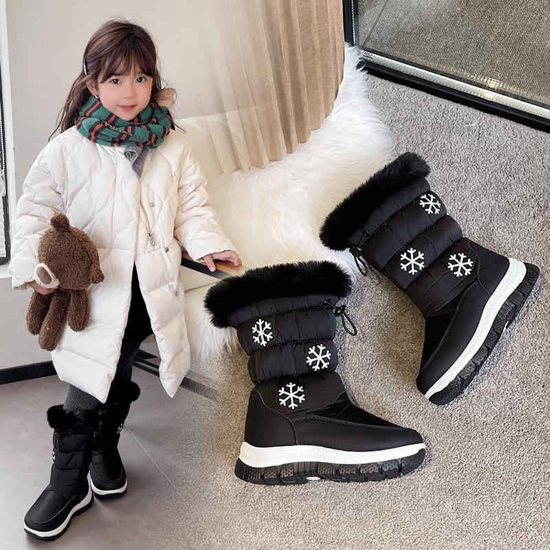 Flickor Snöstövlar Barn Vinter Varma Fleecefodrade Små Mellanstora Stora Storlekar